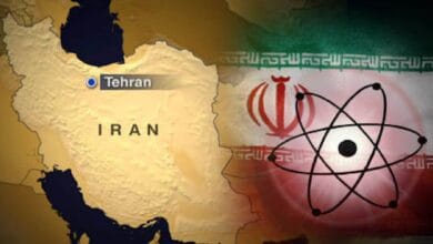 A map highlighting Iran with Tehran marked, overlaid with an image of the Iranian flag and a stylised atomic symbol, representing the country's nuclear programme.