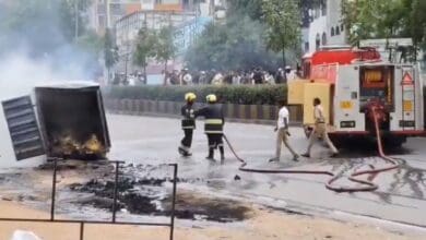 Auto catches fire in LB Nagar