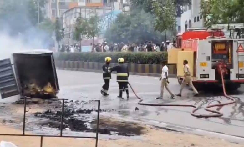 Auto catches fire in LB Nagar