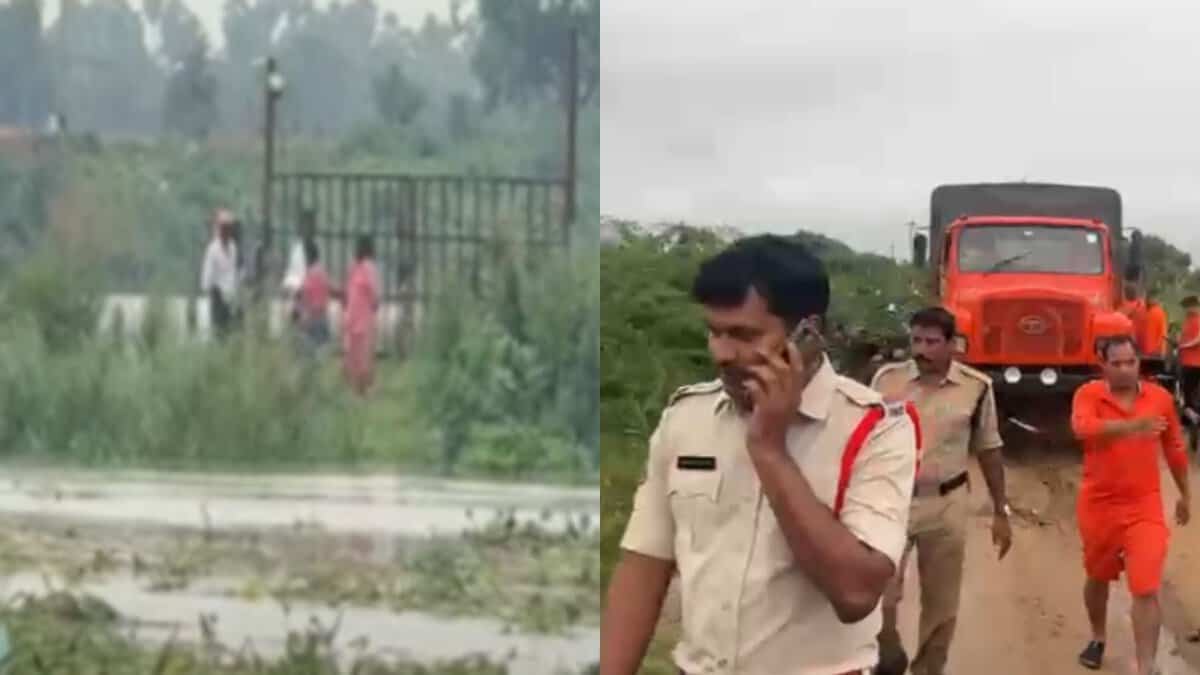 Five cattle herders and their buffaloes were rescued from overflowing Munneru Vagu in Khammam district by NDRF team on Thursday, July 24, 2025.