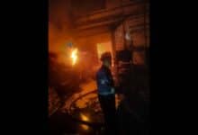 A fireman at the factory in Hyderabad