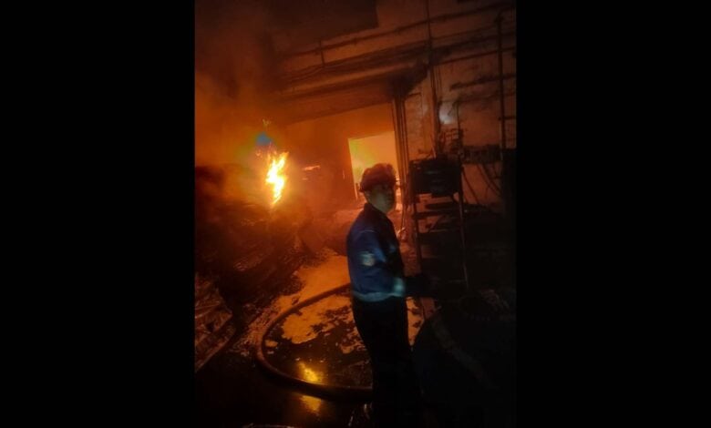 A fireman at the factory in Hyderabad