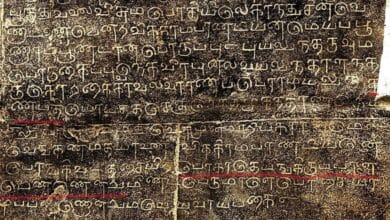 The image shows an inscription found in Chidambaram, Tamil Nadu, having a reference of Kakatiya ruler Rani Rudramadevi, as deciphered by ASI's epigraphy branch.