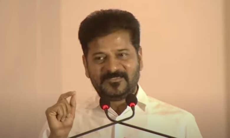 The image shows Telangana CM A Revanth Reddy addressing the ICFAI & Capital Foundation Society-S Jaipal Reddy Memorial Award Function held at Taj Krishna in Hyderabad on Saturday, July 26, 2025.