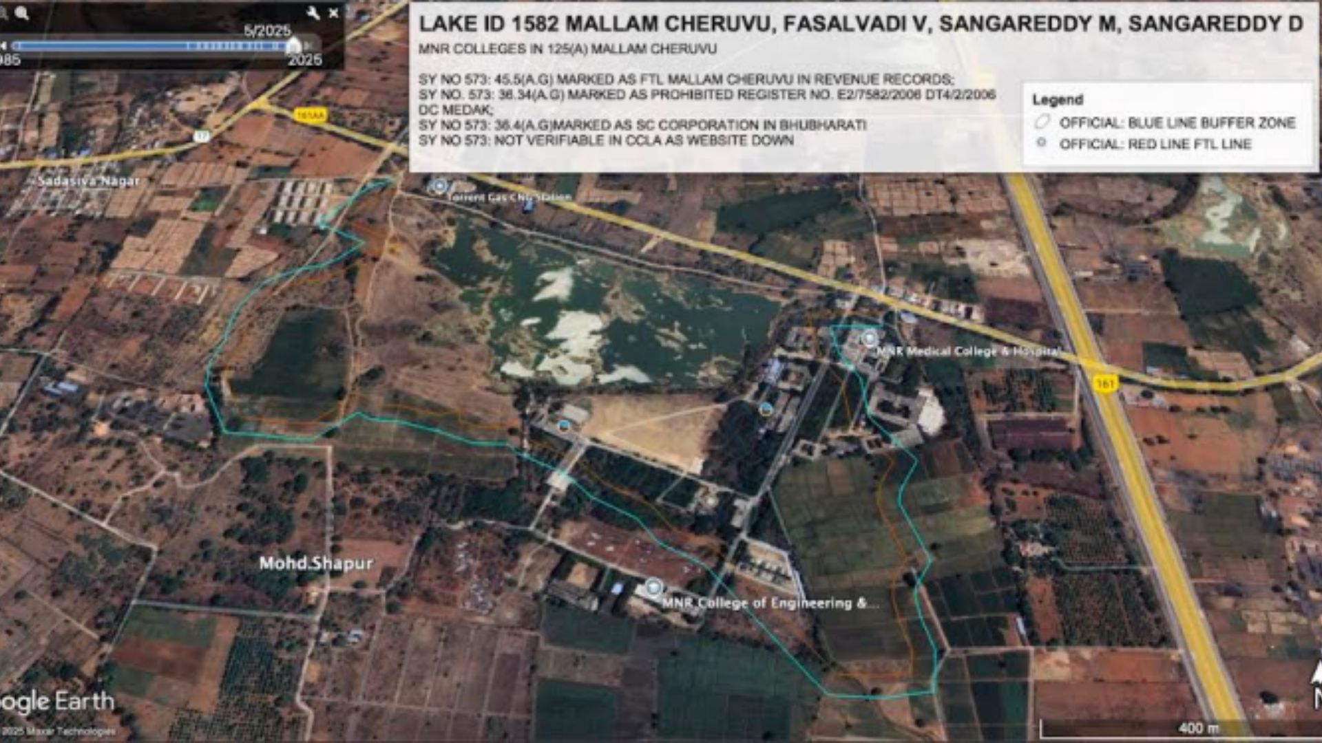 Environmental activist Dr Lubna Sarwath writes toSangareddy collector, alleging encroachment of FTL and buffer zone of Mallam Chevuru on the outskirts of Sangareddy town.