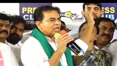 KTR addresses a meeting at the Hyderabad Press Club