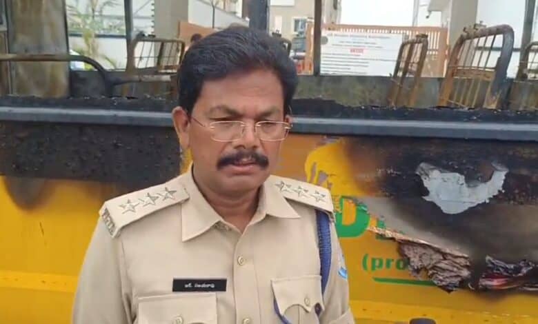 A police official addresses the media in Sangareddy
