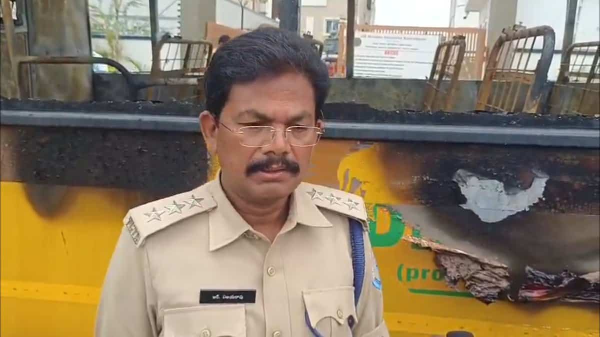 A police official addresses the media in Sangareddy