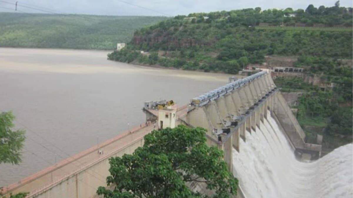 AP CM N Chandrababu Naidu releases Krishna waters from Srisailam dam on Tuesday, July 8, 2025.