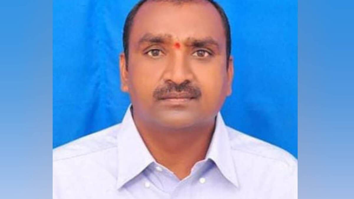 The image of a Saindla Raji Reddy, Telangana state general secretary of the Pravasi Mitra Labour Union.