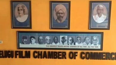 Telangana activist protest at Telugu Film Chamber of Commerce office in Film Nagar on Tuesday, July 29, 2025.