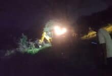 A bulldozer seen removing plantations at the Botanical Garden of Telangana Agricultural University in Hyderabad on the intervening night of Saturday and Sunday