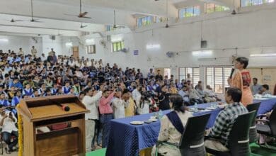Hyderabad collector Harichandana addressing students