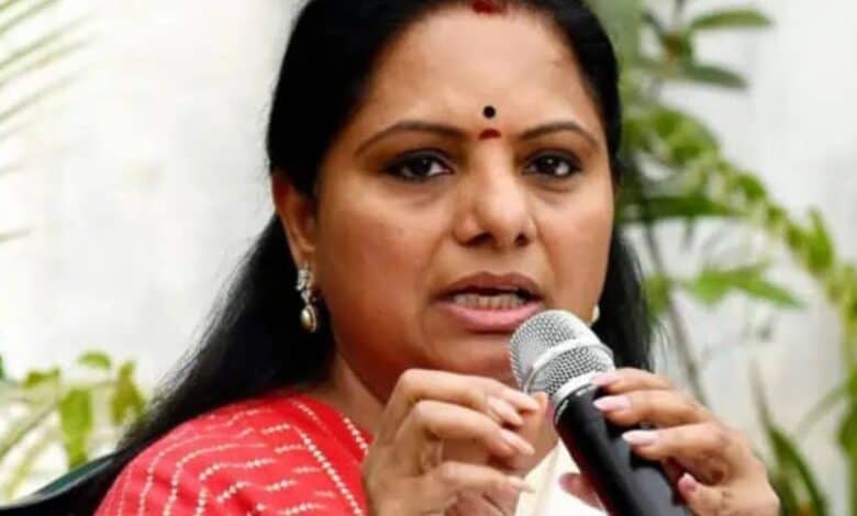 BRS MLC K Kavitha addresses a gathering