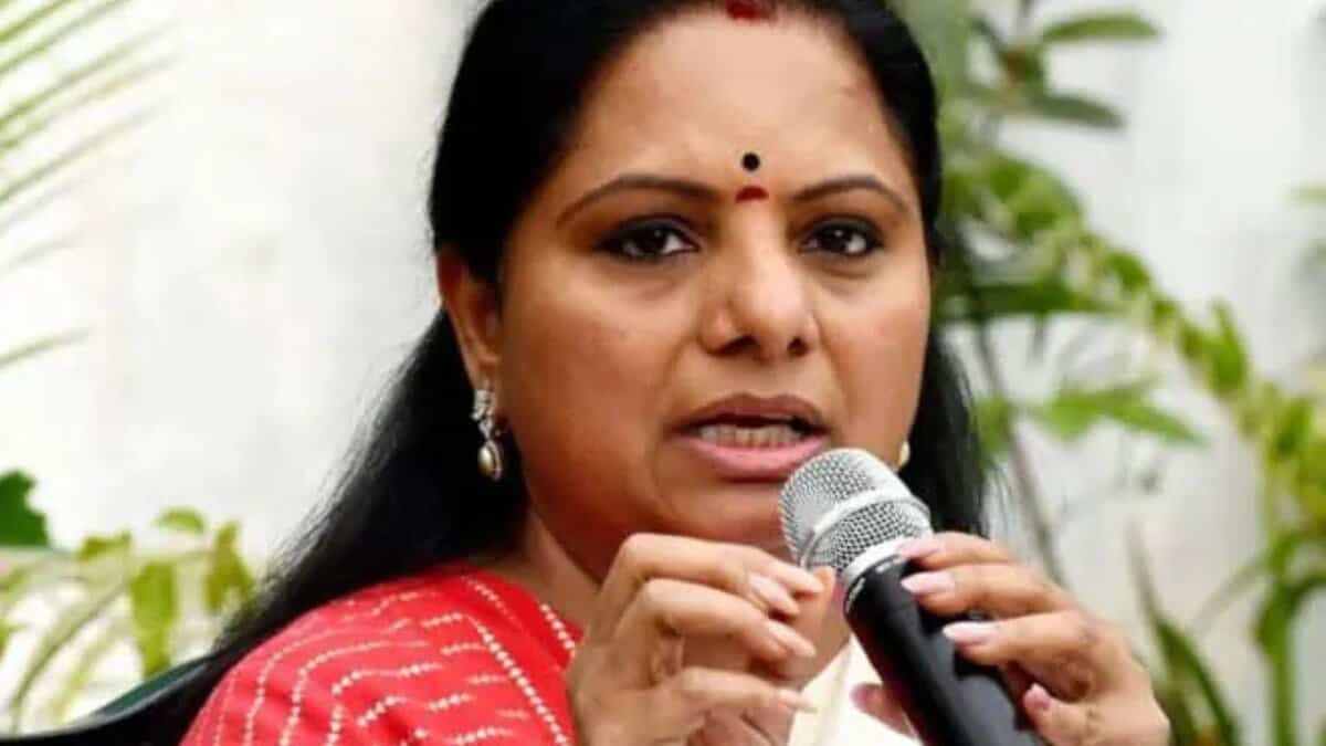 BRS MLC K Kavitha addresses a gathering