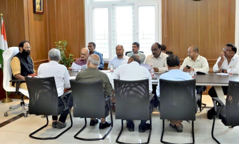 Telangana irrigation and food and supplies minister N Uttam Kumar at a review meeting with officials in Hyderabad on Saturday