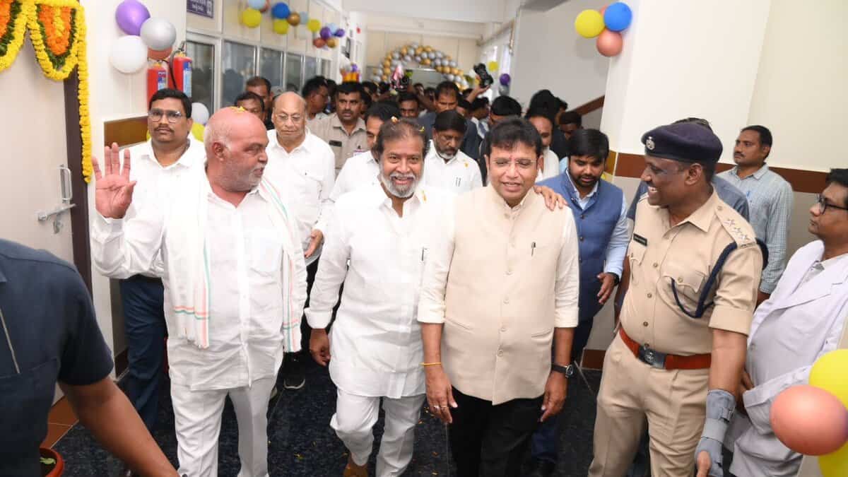 Damodar Raja Narasimha and D Sridhar Babu at the new hospital