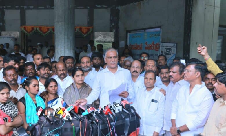 BRS MLA Hrish Rao addresses the media in Sangareddy
