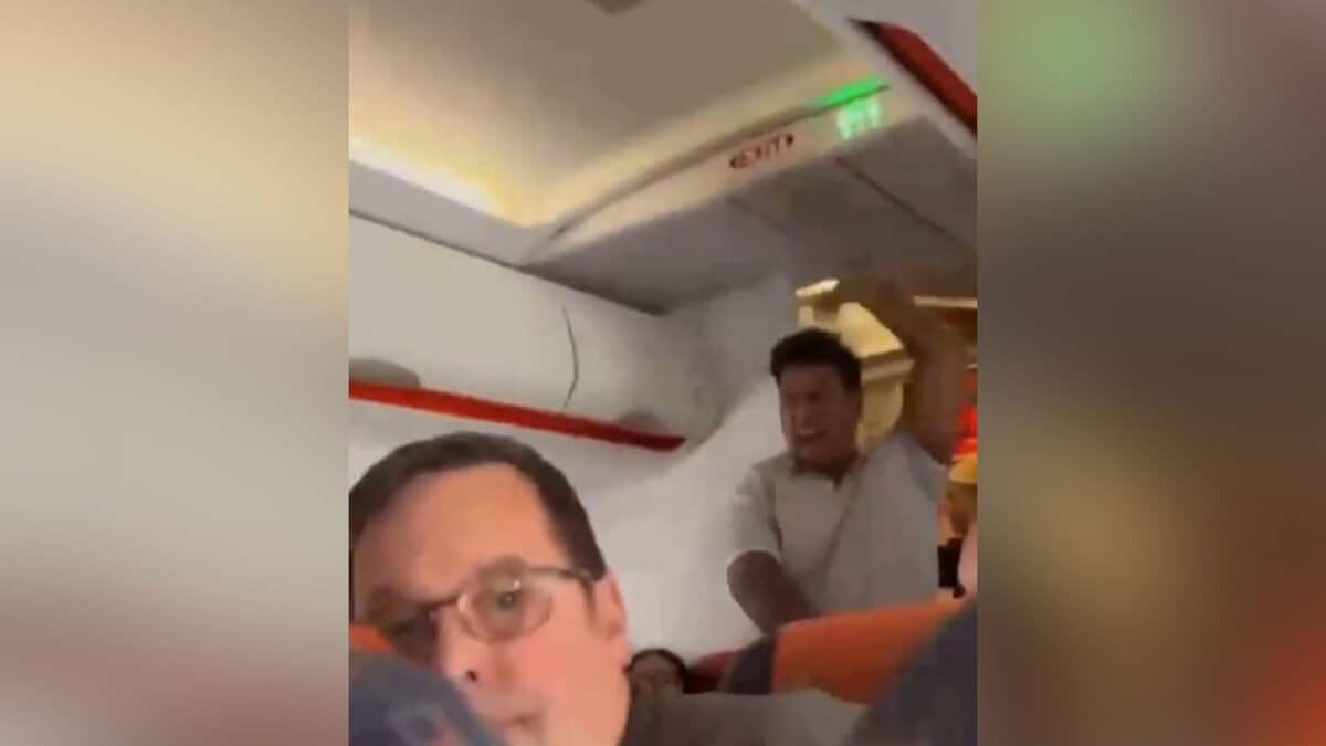 Screengrab of Hindu man, Abhay Naik, shouting inside a flight