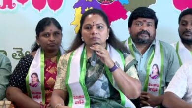 BRS MLC K Kavitha addressing the media on Thursday in Hyderabad