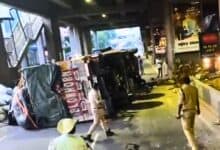 Lorry overturns under Punjagutta metro station cause traffic snarls in Hyderabad