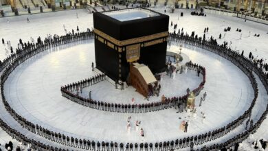 The image of security guards surround the Holy Kaaba in the Grand Mosque, Makkah, Saudi Arabia, during the ceremonial washing on July 10, 2025
