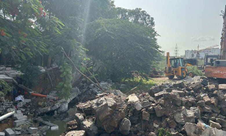 Demolition drive to clear encroachments in Hyderabad.