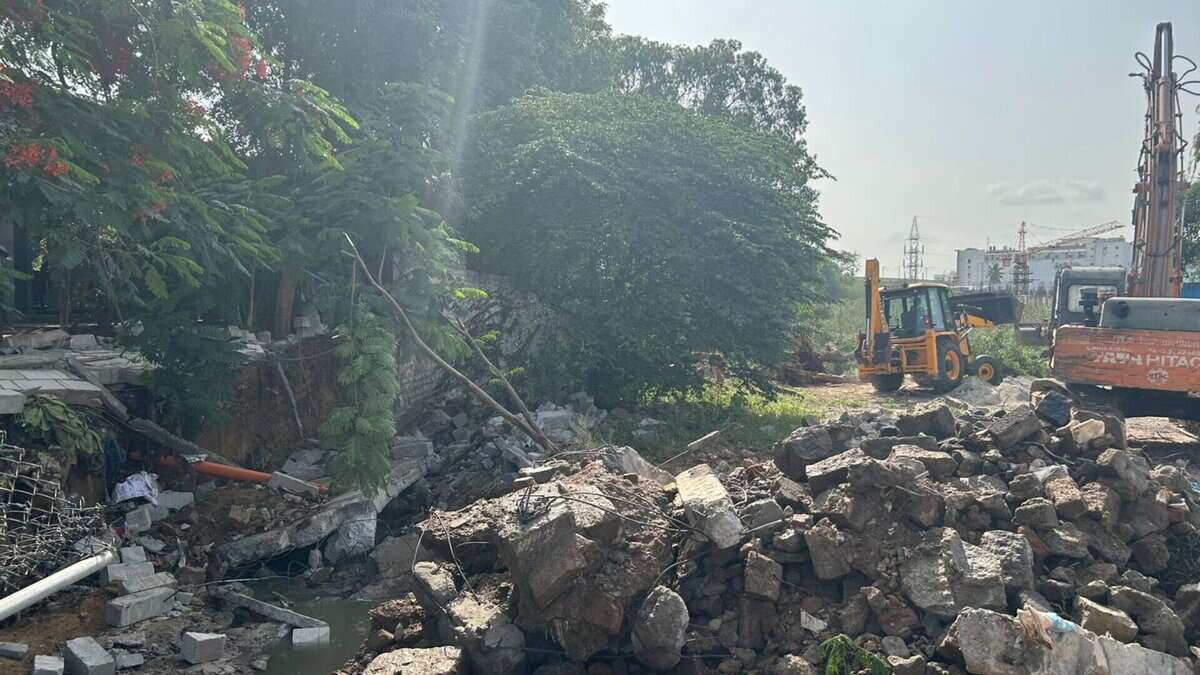 Demolition drive to clear encroachments in Hyderabad.