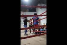 Boxers fight after the match in Hyderabad