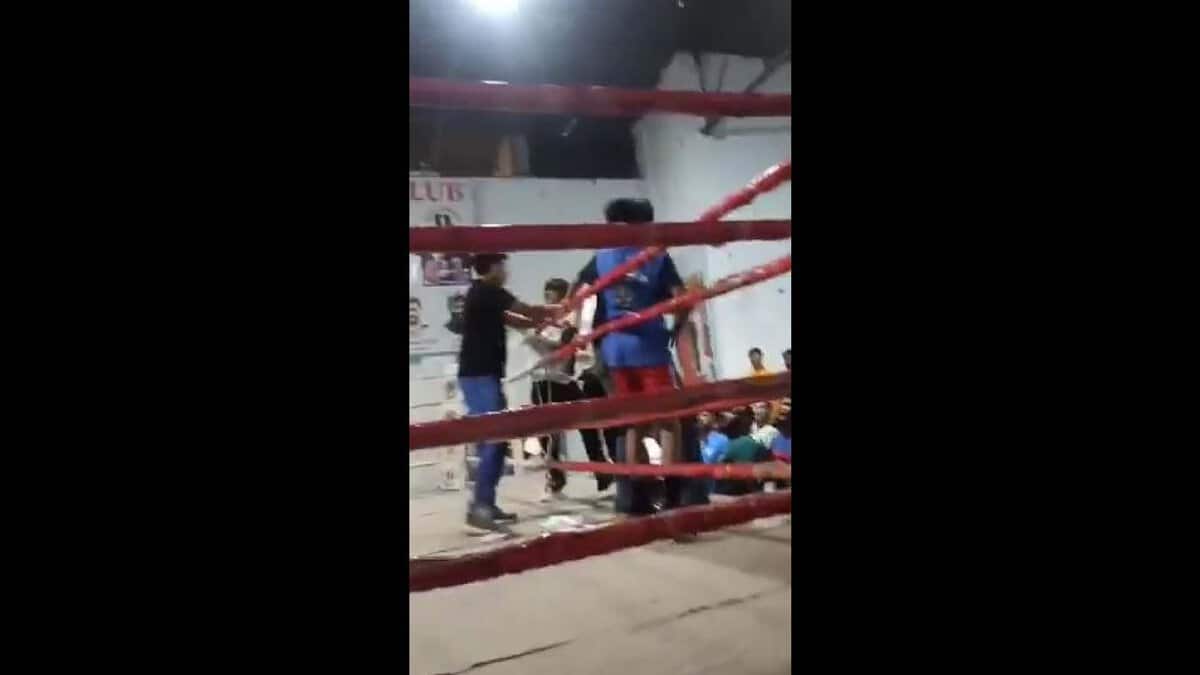 Boxers fight after the match in Hyderabad