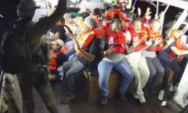Israeli forces intercept the Handala aid ship en route to Gaza, as seen in a YouTube livestream.