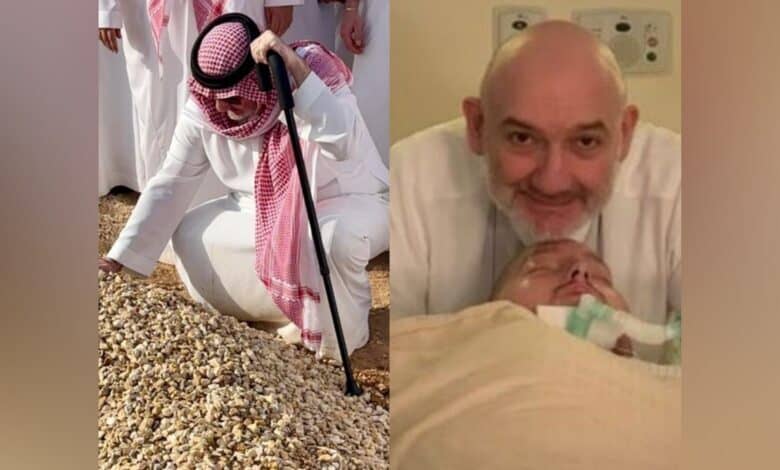 Saudi Sleeping Prince's father at grave and hospital bedside