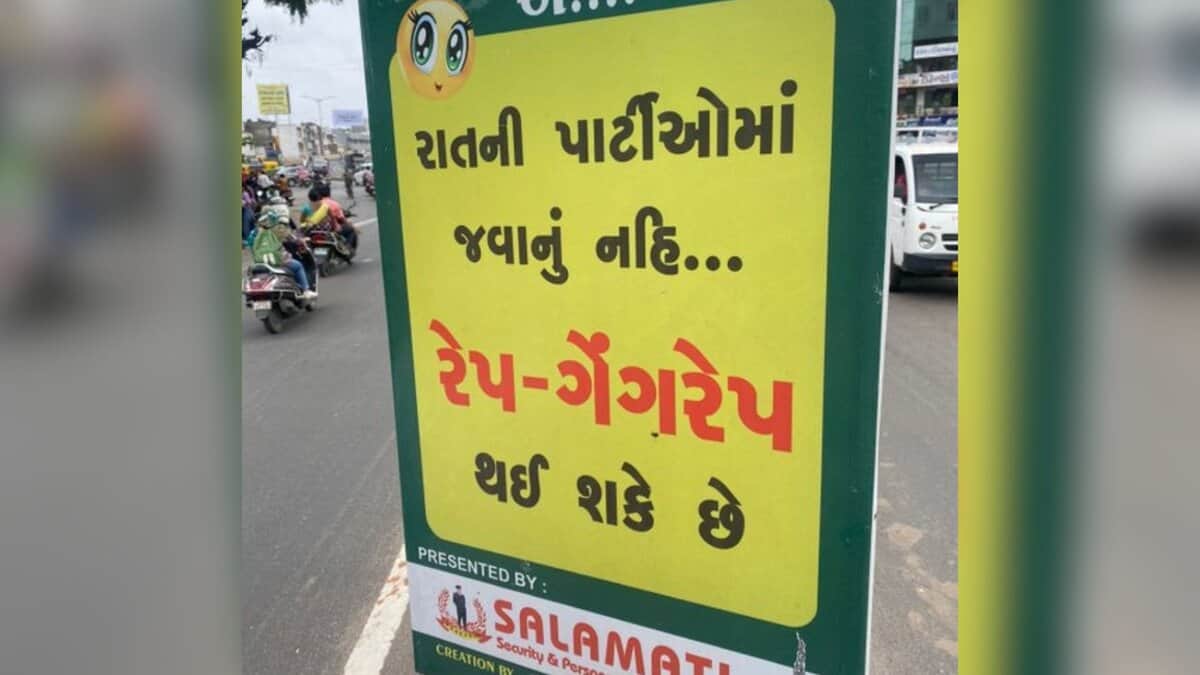 A poster linked to the Ahmedabad Traffic Police warning women against night parties