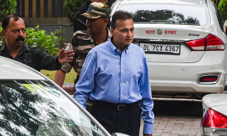Anil Ambani arrives to appear before the Enforcement Directorate for questioning in a money laundering case