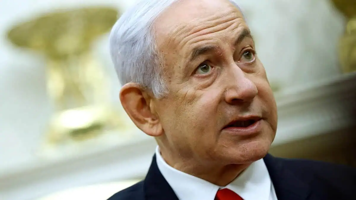 The image of a Israeli Prime Minister Benjamin Netanyahu.