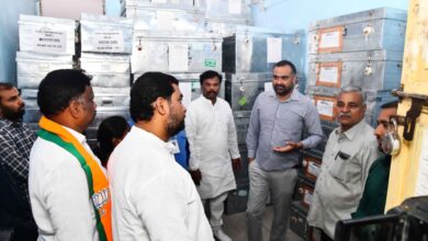 District Election Officer RV Karnan inspects EVM godown at Chudibazar in view of the upcoming Jubilee Hills by-election, on Saturday, August 30.