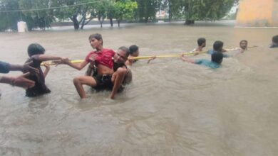 Panchayat Raj minister Danasari Anasuya Seethakka holds review of flood damages and restoration efforts with Kamareddy district officials on Thursday, August 28, 2025.
