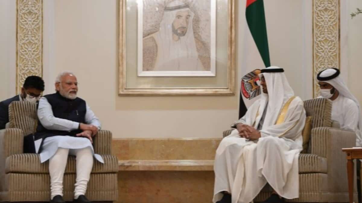 An image of Prime Minister Narendra Modi with UAE President Sheikh Mohamed bin Zayed Al Nahyan, taken in Abu Dhabi in 2022.