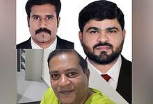 Clockwise from top: Big Ticket winners Kabeer Kazhinkil, Bikrama Sahu, and Anthony Ashok, three Indian expats in the UAE.