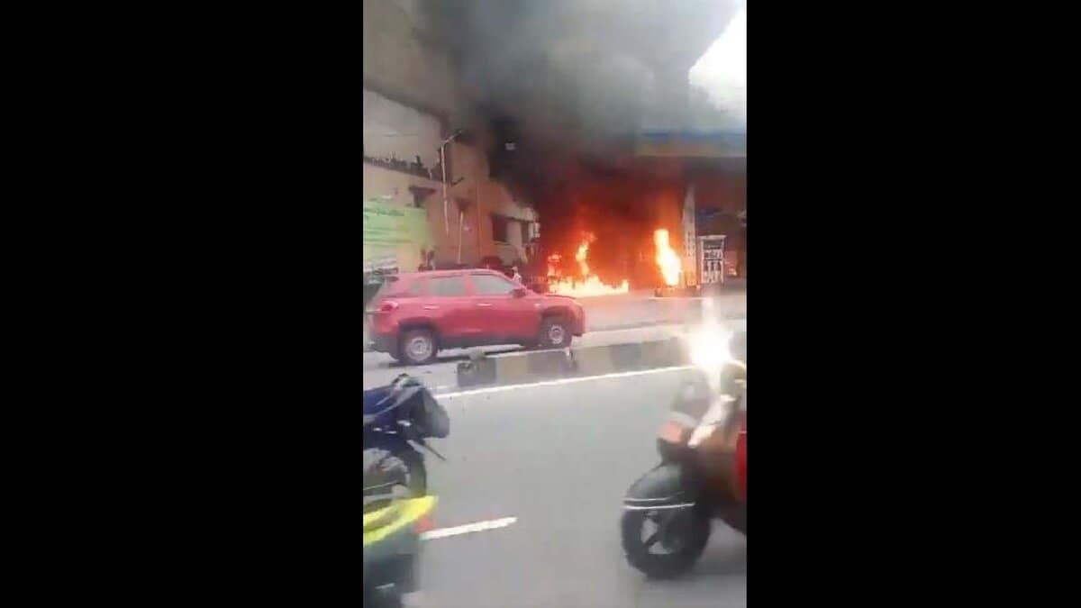 Two bikes catch fire at a petrol pump in Hyderabad's Bowenpally
