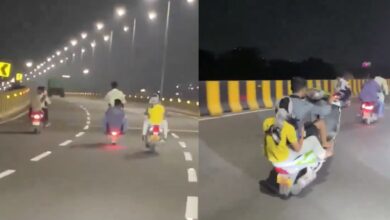Boys perform bike stunts of Aramghar flyover
