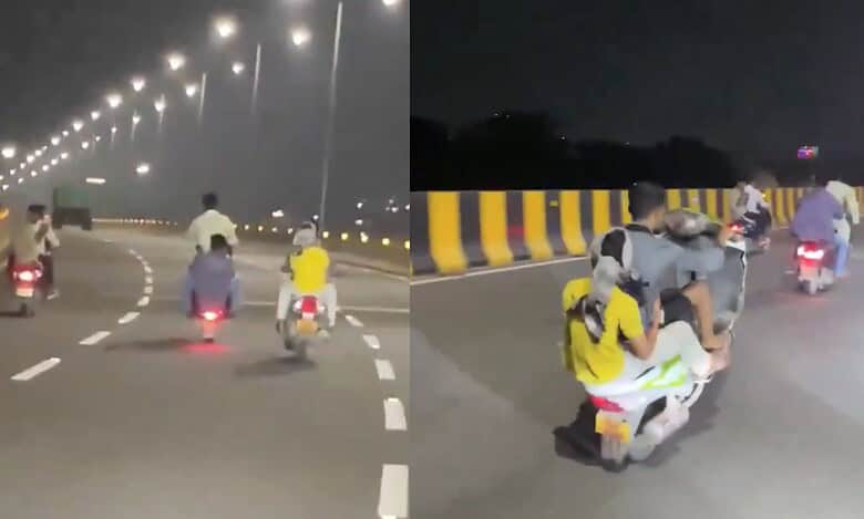 Boys perform bike stunts of Aramghar flyover