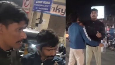 Drunk policemen argue with public at Puranapul Bridge