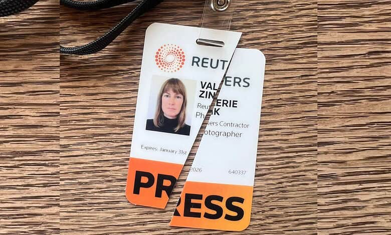 The chopped ID card of journalist Valerie Zink