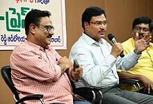The image shows HYDRAA commissioner AV Ranganath speaking at a 'Meet The Press' programme held at the Basheerbagh Press Club on Saturday, August 23, 2025.