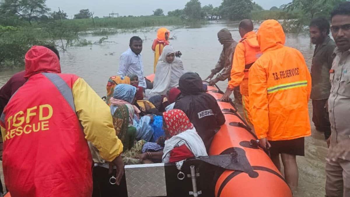 People rescued from flood-hit areas in Telangana amid heavy rainfall