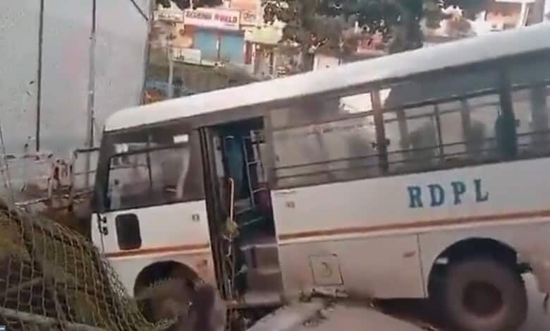 Bus fall into a culvert at Jeedimetla