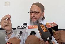 AIMIM president Asaduddin Owaisi addresses the media in Hyderabad