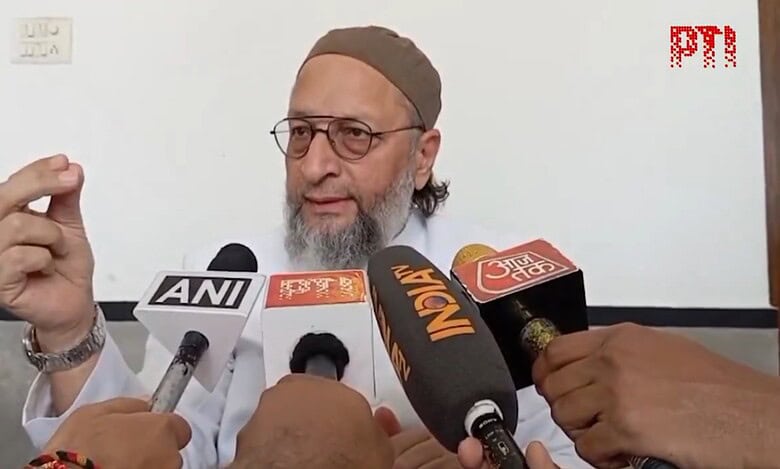 AIMIM president Asaduddin Owaisi addresses the media in Hyderabad