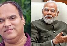 Cartoonist Hemant Malviya (left) and PM Modi